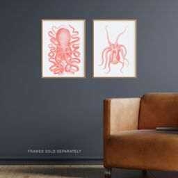 Artery8 Wall Art Print Pink Octopus Marine Sea Life Set Of 2 s Bathroom Bedroom Aesthetic Vintage A4 - thumbnail 2