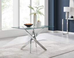 FurnitureboxUK Leonardo 120cm 4-Seater Glass & Chrome Metal Starburst Dining Table in Silver - thumbnail 2