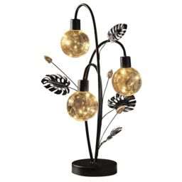 mysmartbuy Golden Lily Globe Table Lamp - Battery Powered Black Art Deco Light with 24 LED Lights in 3 Orb Spheres & Metal Leaf Accents - thumbnail 2