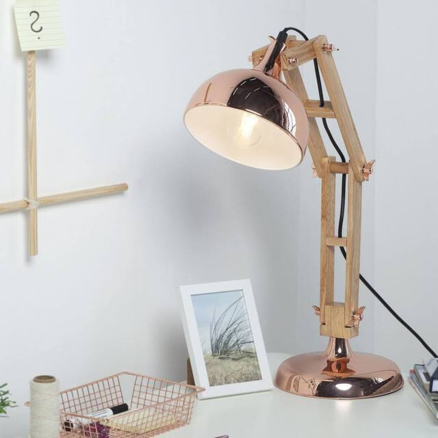 Wyld and Coco Copper and Wood Desk Lamp with Adjustable Swing Arm - image 1