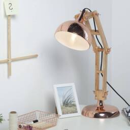 Wyld and Coco Copper and Wood Desk Lamp with Adjustable Swing Arm