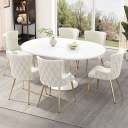 BTM Set of 2/4/6 Pecies Beige Velvet Dining Chairs with Gold Legs - Size: 6 Pack - thumbnail 8
