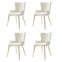 BTM Set of 2/4/6 Pecies Beige Velvet Dining Chairs with Gold Legs - Size: 6 Pack - thumbnail 9