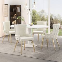 BTM Set of 2/4/6 Pecies Beige Velvet Dining Chairs with Gold Legs - Size: 6 Pack - thumbnail 2