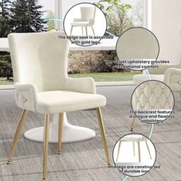 BTM Set of 2/4/6 Pecies Beige Velvet Dining Chairs with Gold Legs - Size: 6 Pack - thumbnail 4