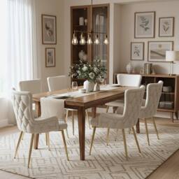 BTM Set of 2/4/6 Pecies Beige Velvet Dining Chairs with Gold Legs - Size: 6 Pack