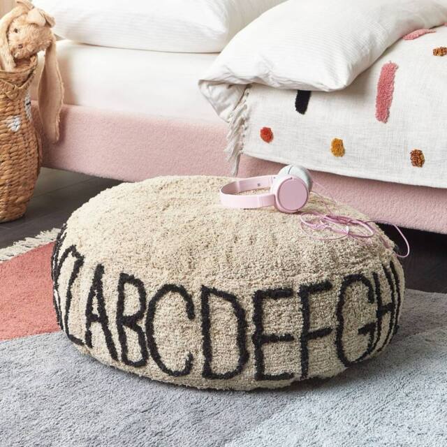Wyld and Coco Alphabet Floor Cushion 60 x 60 cm Beige Cotton - image 1