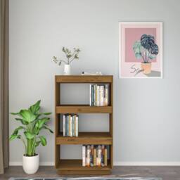 Berkfield Home Book Cabinet/Room Divider Honey Brown 60x35x103 cm Solid Wood Pine - Size: 60 x 35 x 103 cm - thumbnail 3