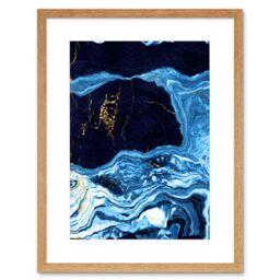 "Artery8 Wall Art Print Abstract Dark Blue Gold Drips Art Framed 9x7 inch in Beige - Size: W7"" x H9""" - thumbnail 1