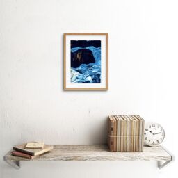 "Artery8 Wall Art Print Abstract Dark Blue Gold Drips Art Framed 9x7 inch in Beige - Size: W7"" x H9""" - thumbnail 2