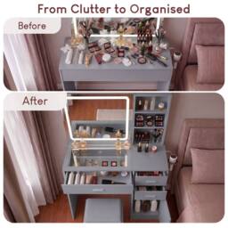 Home Discount Vida Designs Clova LED Dressing Table 3 Drawer 1 Door & 2 Shelves in Grey - thumbnail 5