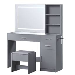 Home Discount Vida Designs Clova LED Dressing Table 3 Drawer 1 Door & 2 Shelves in Grey - thumbnail 2