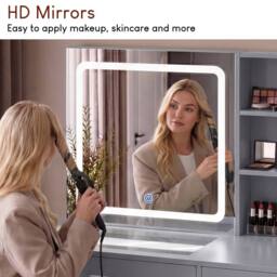 Home Discount Vida Designs Clova LED Dressing Table 3 Drawer 1 Door & 2 Shelves in Grey - thumbnail 8
