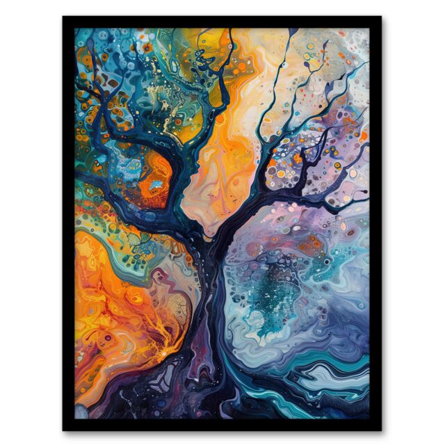 "Artery8 Abstract Tree Water Bubble Painting Framed Art Print - Size: W12"" x H16""" - image 1