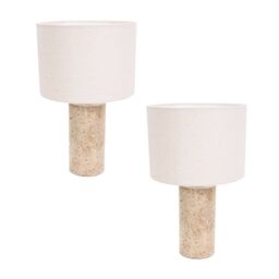 ValueLights Cloe Pair of Marble Effect Natural Table Lamps with Drum Shades & LED Bulbs in Cream - thumbnail 2