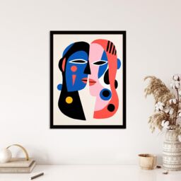 "Wee Blue Coo Wall Art Print Just the Two of Us Couple in Love Abstract Cubist Blue Pink Oil Painting Art Framed - Size: W12"" x H16""" - thumbnail 4