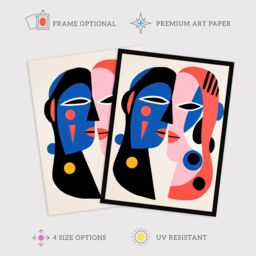 "Wee Blue Coo Wall Art Print Just the Two of Us Couple in Love Abstract Cubist Blue Pink Oil Painting Art Framed - Size: W12"" x H16""" - thumbnail 2