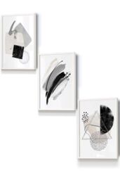 Abstract Black Grey Ivory Watercolour Shapes Framed Wall Art - Small