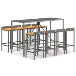 Berkfield Home 9 Piece Garden Bar Set Grey Poly Rattan& Solid Wood Acacia - thumbnail 1