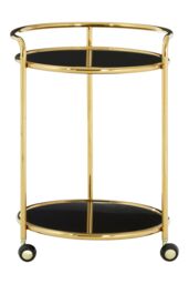 Orsina Round Gold Finish Trolley, Tempered Glass Shelves Drinks Trolley For Parties, Movable Kitchen Trolley - thumbnail 2