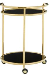 Orsina Round Gold Finish Trolley, Tempered Glass Shelves Drinks Trolley For Parties, Movable Kitchen Trolley - thumbnail 4