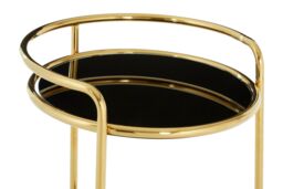 Orsina Round Gold Finish Trolley, Tempered Glass Shelves Drinks Trolley For Parties, Movable Kitchen Trolley - thumbnail 5