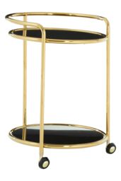 Orsina Round Gold Finish Trolley, Tempered Glass Shelves Drinks Trolley For Parties, Movable Kitchen Trolley - thumbnail 1