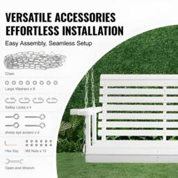 VEVOR Sturdy Wooden Porch Swing 5.5 Ft Heavy Duty Load Capacity White - Size: Small - thumbnail 8