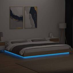 Berkfield Home Durable Bed Frame with LED Lights without Mattress Sonoma Oak 180 in Light Tan - Size: Super King - thumbnail 4