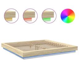 Berkfield Home Durable Bed Frame with LED Lights without Mattress Sonoma Oak 180 in Light Tan - Size: Super King - thumbnail 8