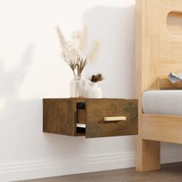 Berkfield Home Wall-mounted Bedside Cabinet Smoked Oak 35x35x20 cm in Brown - Size: 35 x 35 x 20 cm - thumbnail 3