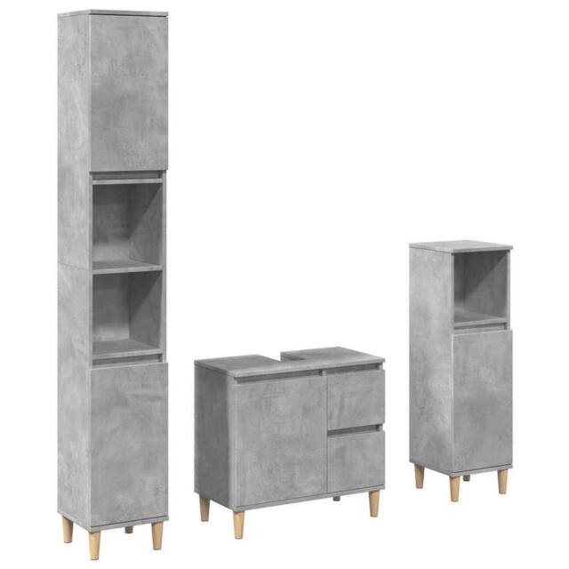 Berkfield Home 3 Piece Bathroom Furniture Set Concrete Grey Engineered Wood - image 1