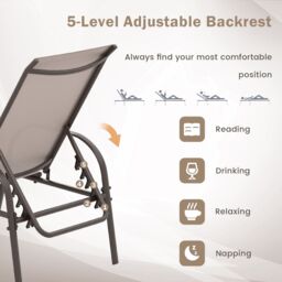Gymax Folding Chaise Lounge Chair With 5 Adjustable Positions Outdoor in Brown - thumbnail 9