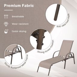Gymax Folding Chaise Lounge Chair With 5 Adjustable Positions Outdoor in Brown - thumbnail 8