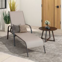 Gymax Folding Chaise Lounge Chair With 5 Adjustable Positions Outdoor in Brown - thumbnail 4
