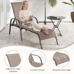 Gymax Folding Chaise Lounge Chair With 5 Adjustable Positions Outdoor in Brown - thumbnail 7