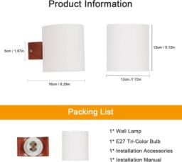 Goeco E27 Wood Interior Wall Light with Tri-Colour Bulb, Brown, Glass Shade in Brown - thumbnail 4
