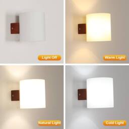 Goeco E27 Wood Interior Wall Light with Tri-Colour Bulb, Brown, Glass Shade in Brown - thumbnail 2