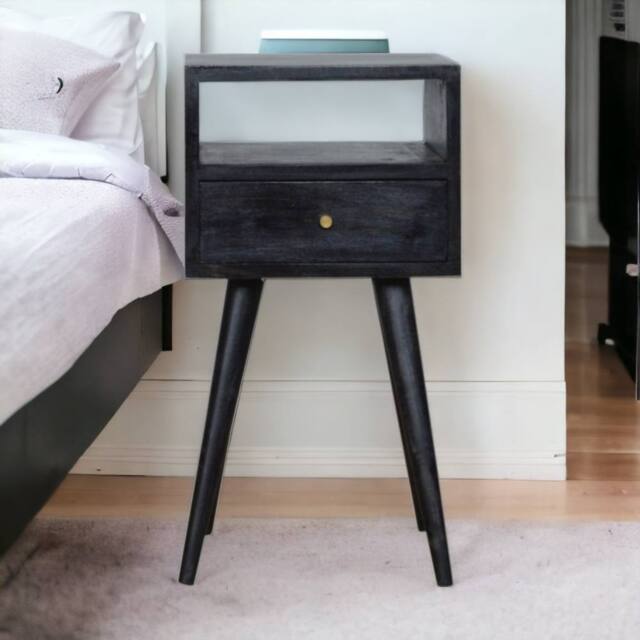Direct Wicker Solid Wood Mini Ash Black Bedside, 1 Drawer, 1 Open Slot - Size: 1 Pack - image 1