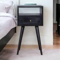 Direct Wicker Solid Wood Mini Ash Black Bedside, 1 Drawer, 1 Open Slot - Size: 1 Pack - thumbnail 1