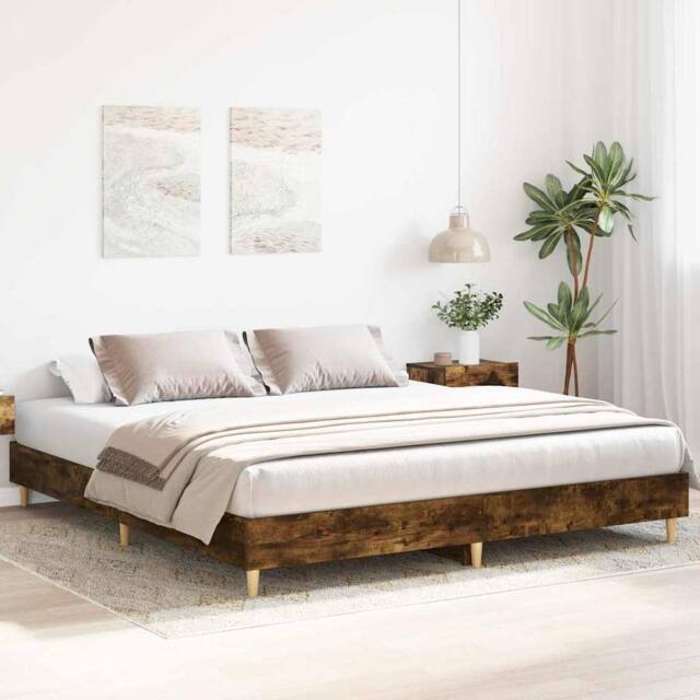 Berkfield Home Durable Bed Frame No Mattress Smoked Oak 200x200 cm Engineered Wood in Brown - image 1