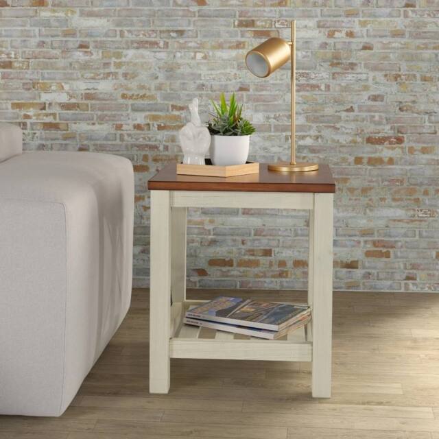FORGEVIO Cottage Lamp Table White Painted Pine Wooden Side Table Storage - image 1
