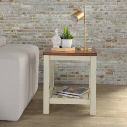 FORGEVIO Cottage Lamp Table White Painted Pine Wooden Side Table Storage - thumbnail 1