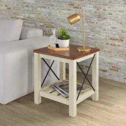 FORGEVIO Cottage Lamp Table White Painted Pine Wooden Side Table Storage - thumbnail 6