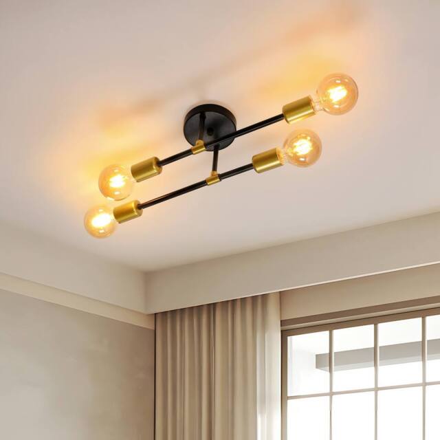 COMELY Industrial Sputnik Ceiling Lights, E27 Semi-Flush Mount Ceiling Lights in Black - image 1