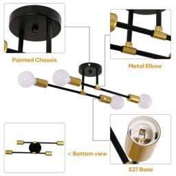 COMELY Industrial Sputnik Ceiling Lights, E27 Semi-Flush Mount Ceiling Lights in Black - thumbnail 7