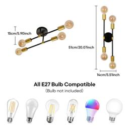 COMELY Industrial Sputnik Ceiling Lights, E27 Semi-Flush Mount Ceiling Lights in Black - thumbnail 5