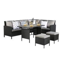 Home Garden Direct Thalia - Rattan Corner Sofa Set with Polywood Table & stools - Black - 8 Seats - thumbnail 9