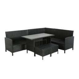 Home Garden Direct Thalia - Rattan Corner Sofa Set with Polywood Table & stools - Black - 8 Seats - thumbnail 5