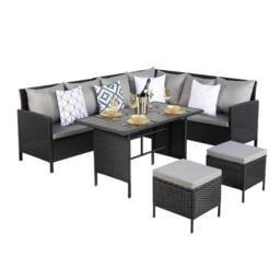 Home Garden Direct Thalia - Rattan Corner Sofa Set with Polywood Table & stools - Black - 8 Seats - thumbnail 7